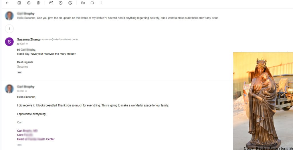 Cutomer review of Madonna and Child Statue