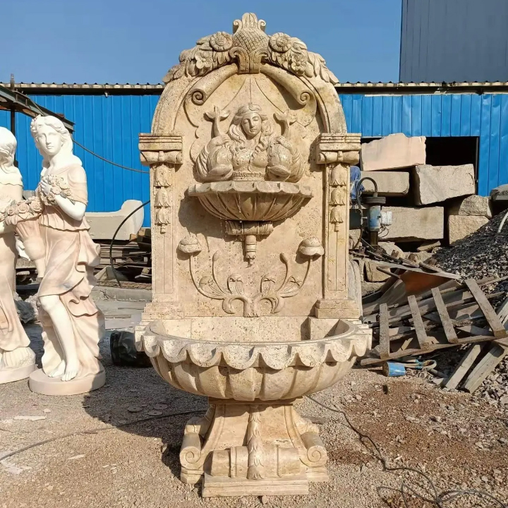 Double Basin Marble Garden Wall Water Fountain