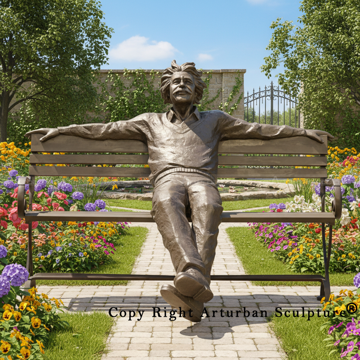 Einstein Statue on Bench bronze sculpture