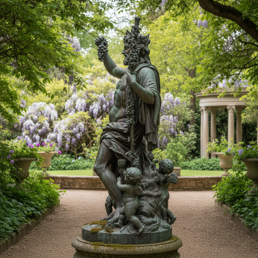 Front bronze Bacchus Garden Statue view