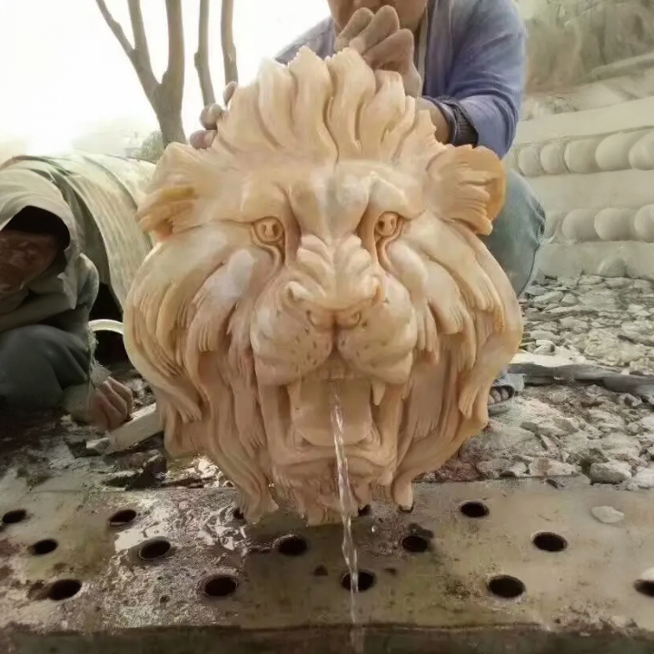 Hand carved marble Lion Head Outdoor Fountain