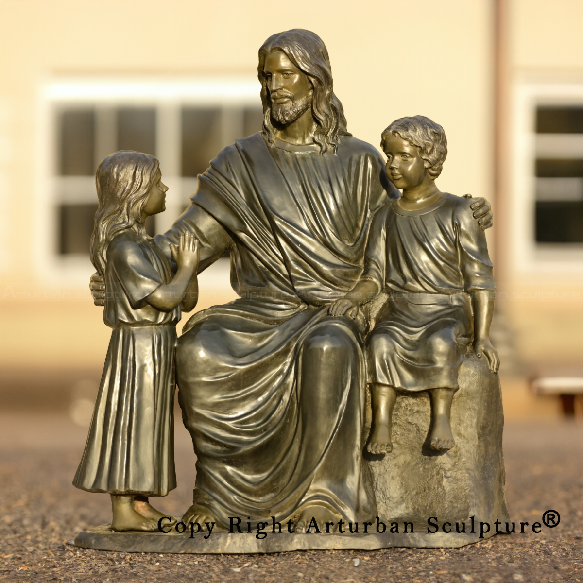 bronze Jesus with Children Statue outdoor