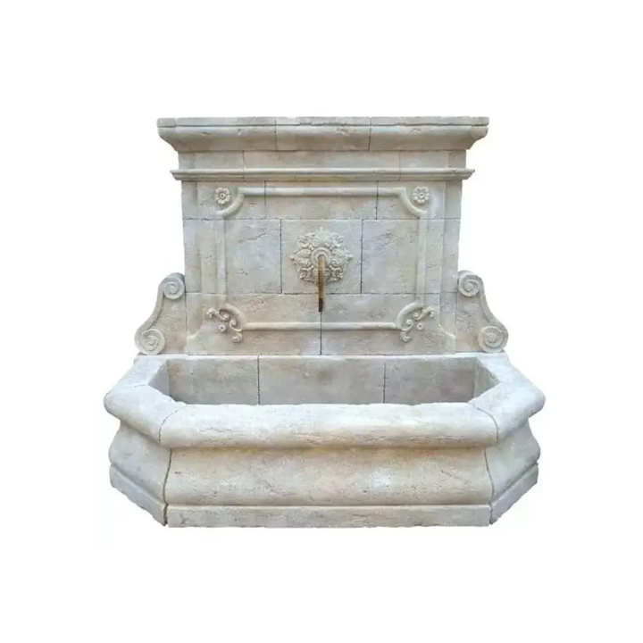 Marble Courtyard Wall Fountain with Relief Details