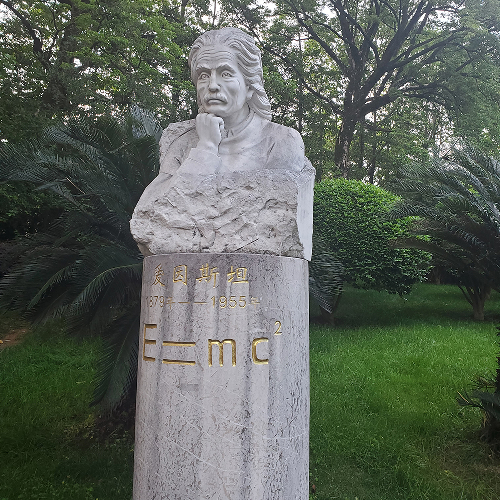 Marble-Einstein-Bust-memorial-in-garden