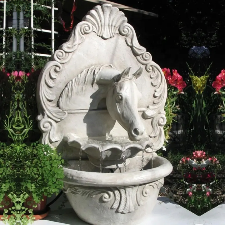 Marble Horse Head Water Fountain Wall Design