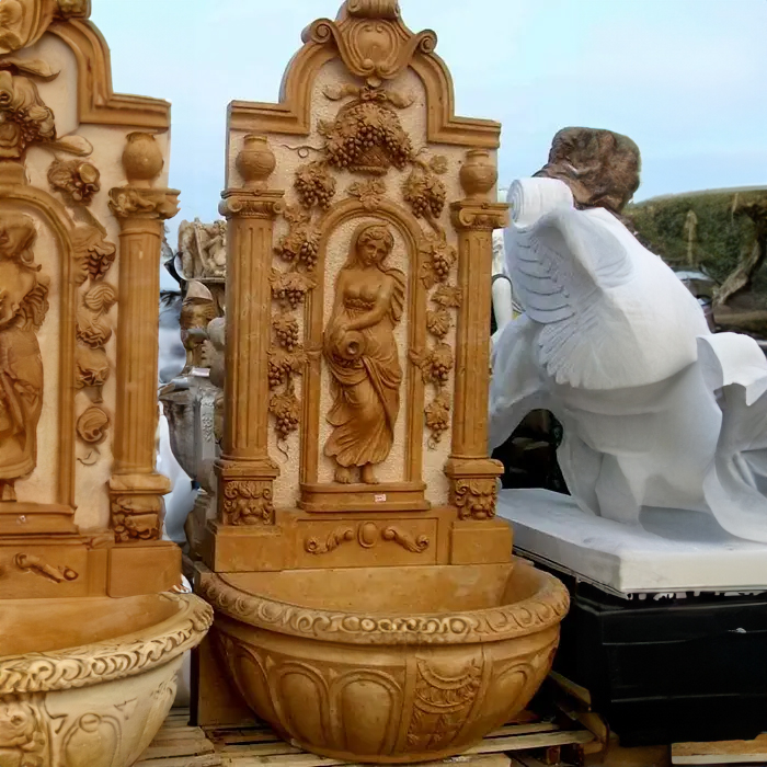 Marble Mounted Water Fountain with Relief Figure