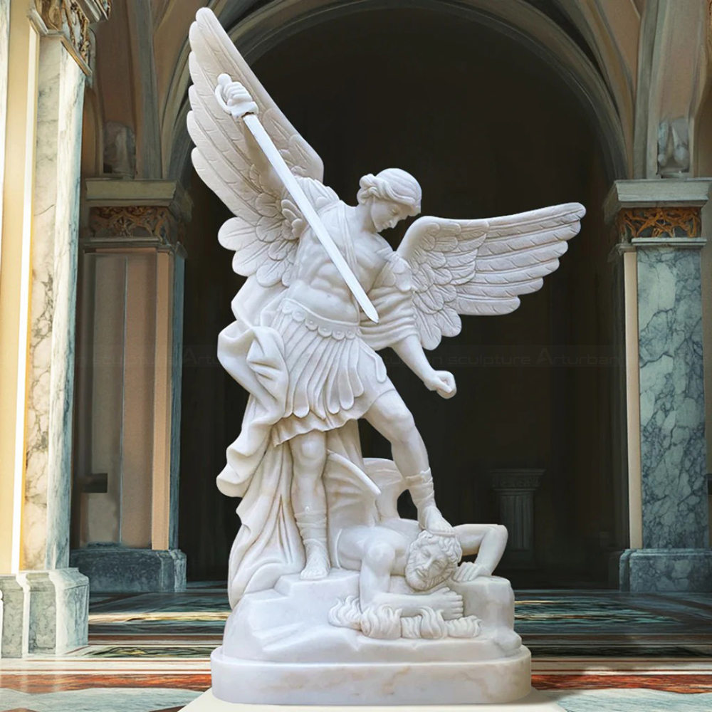 Marble-St-Michael-Statue-for-Garden