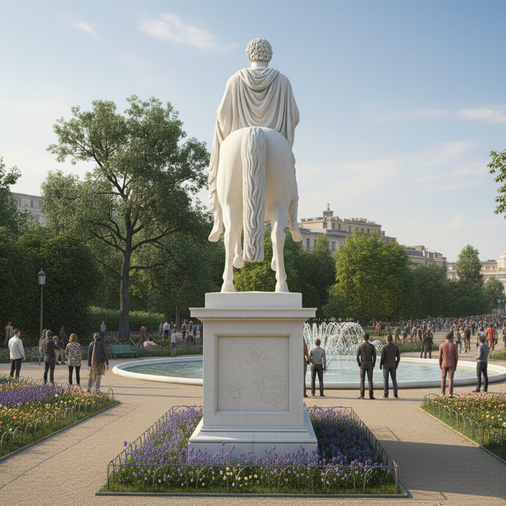 Marcus Aurelius marble equestrian statue rear