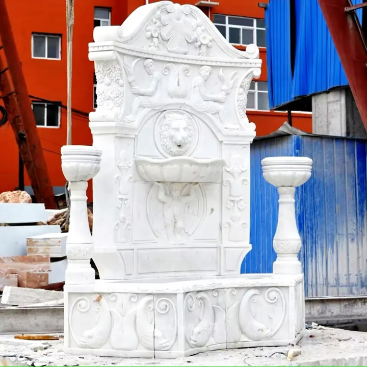 Ornate Marble Lion Head Wall Mounted Water Feature