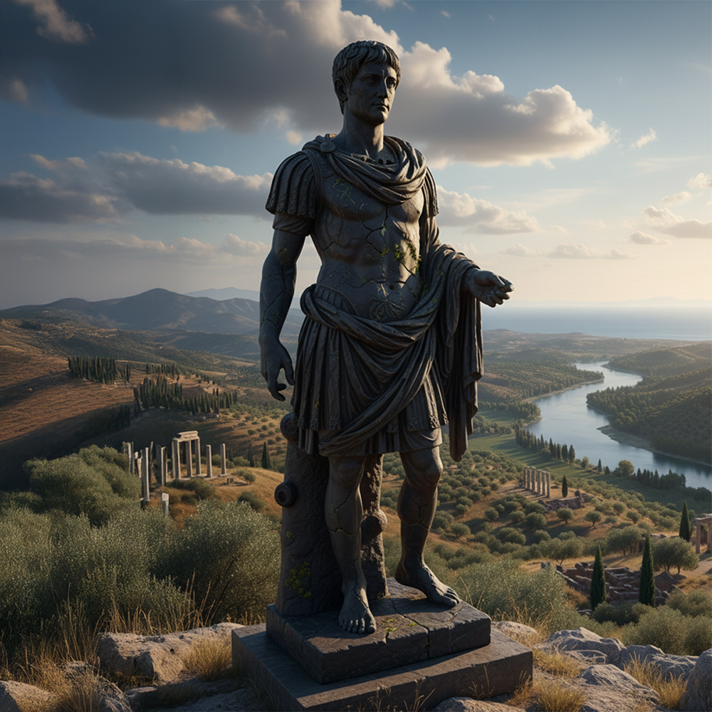 Roman Bronze Figure on hillside