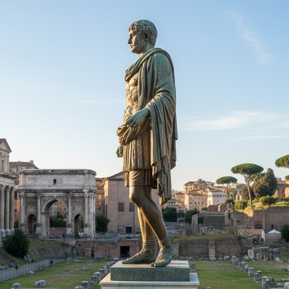 Roman Imperial bronze Sculpture outdoors