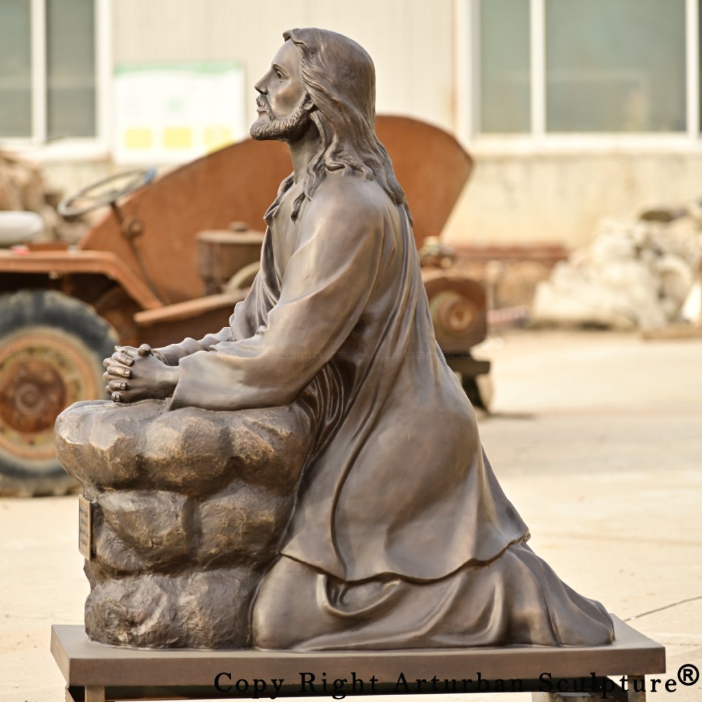 Side profile of bronze Gethsemane Jesus statue for sale