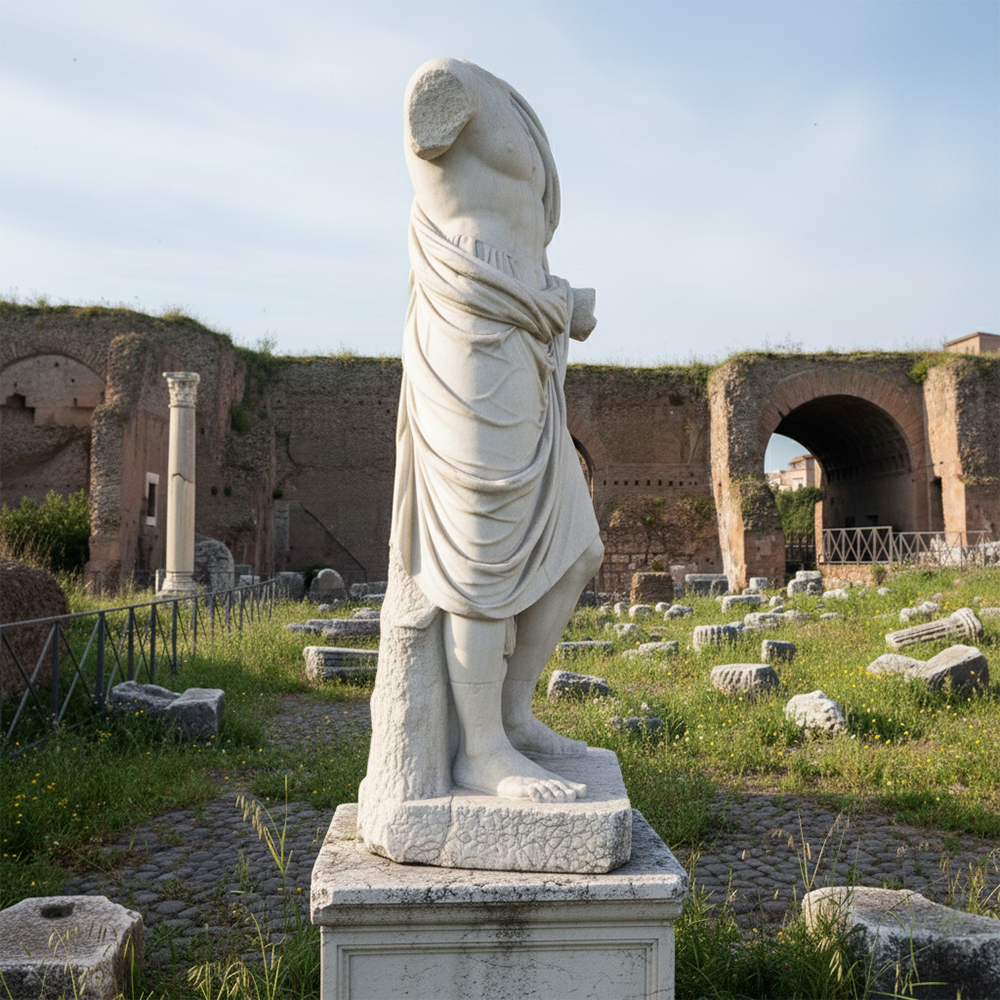 Side view Headless Roman marble Statue