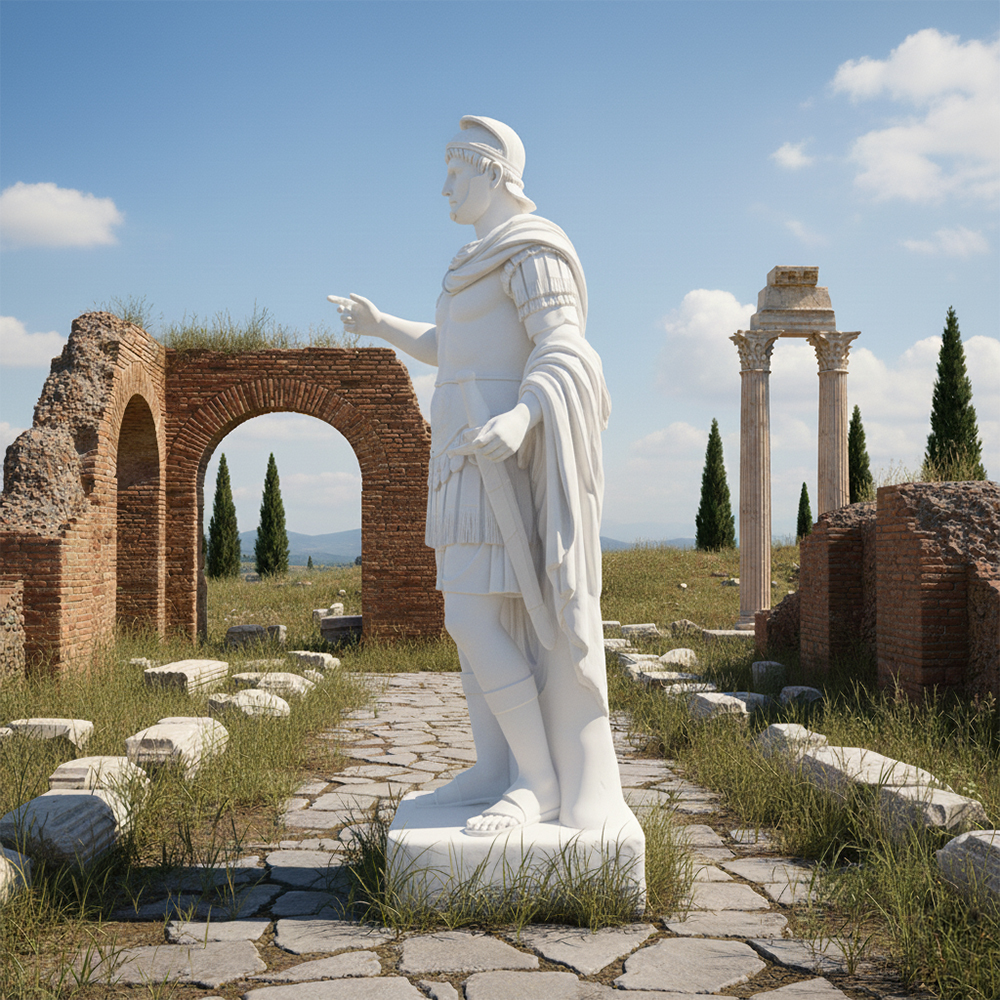 Side view Roman General Statue marble