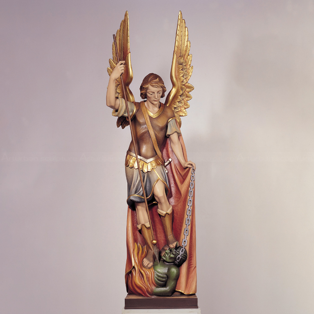 St Michael Resin Statue with chained demon