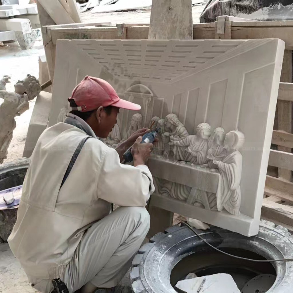 The Last Supper Relief carving process