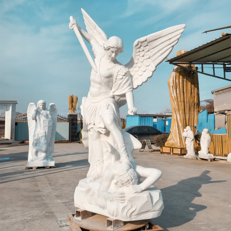 White marble St Michael Statue for Garden