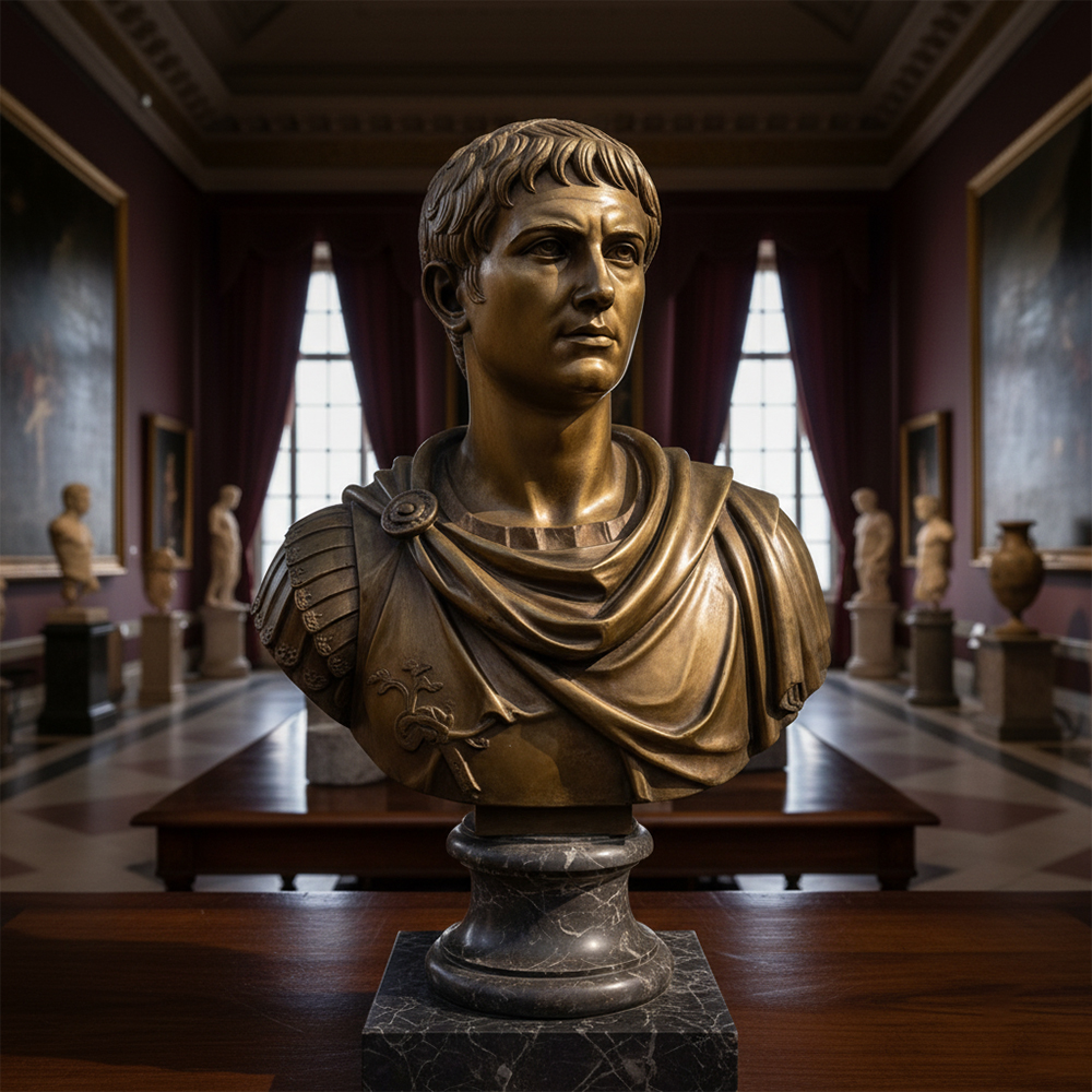 bronze Augustus Roman Bust museum display