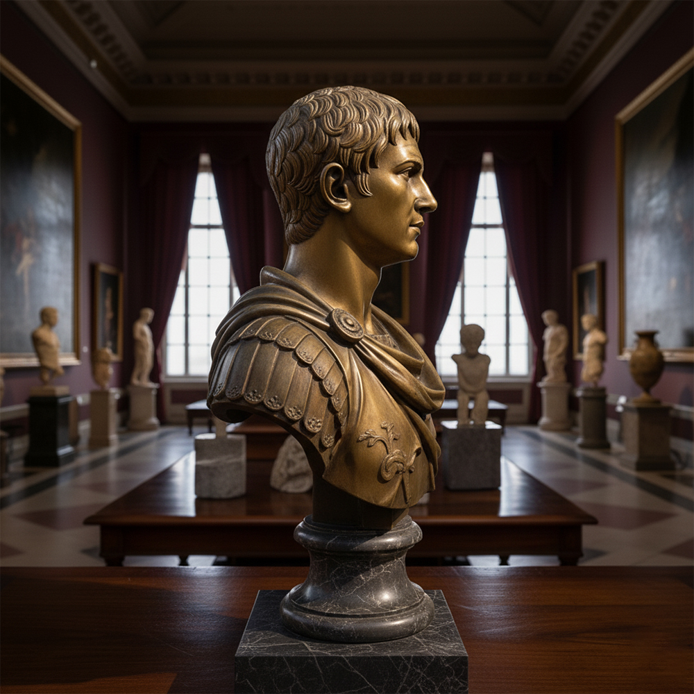 bronze Augustus Roman Bust side profile