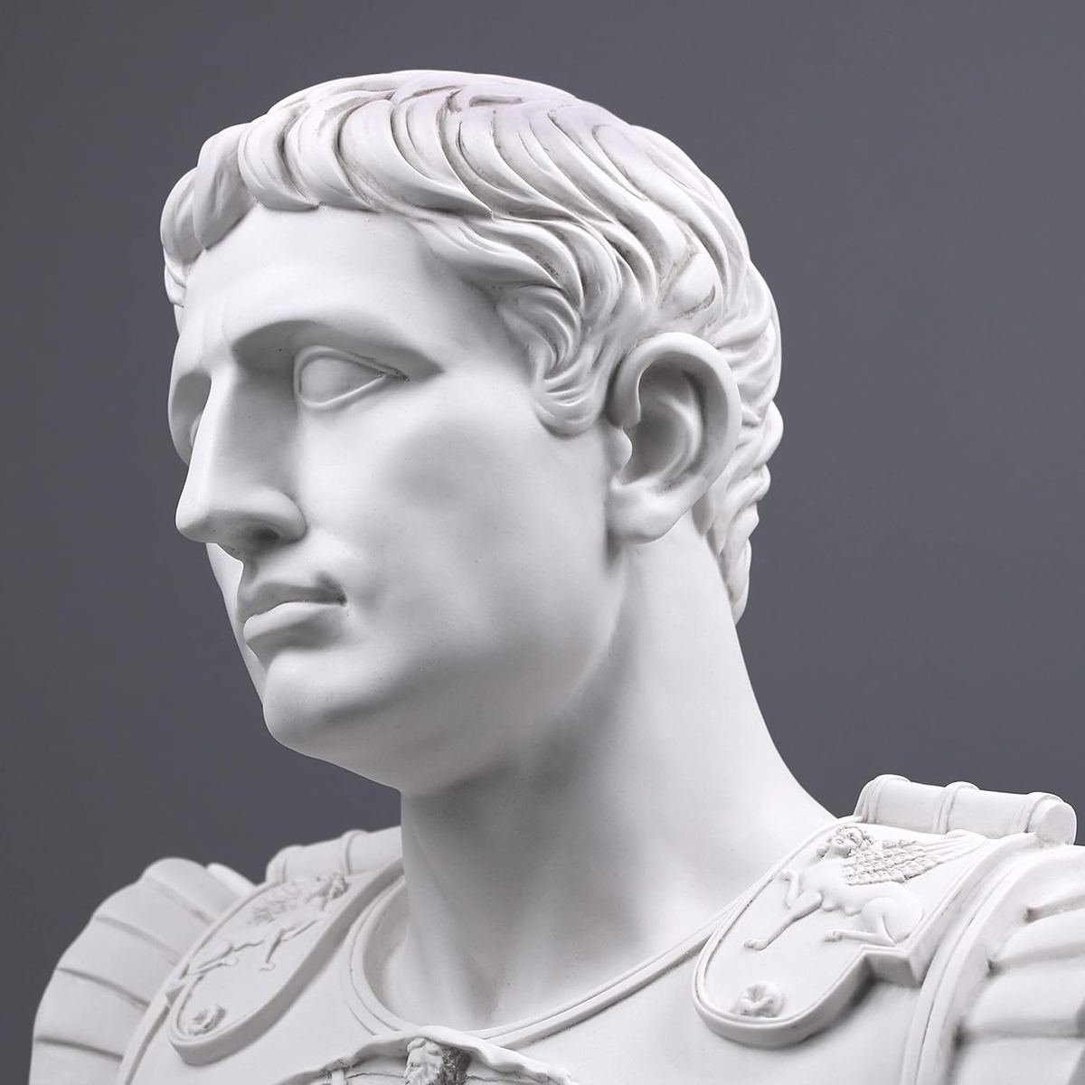 head details of marble Roman Emperor augustus bust