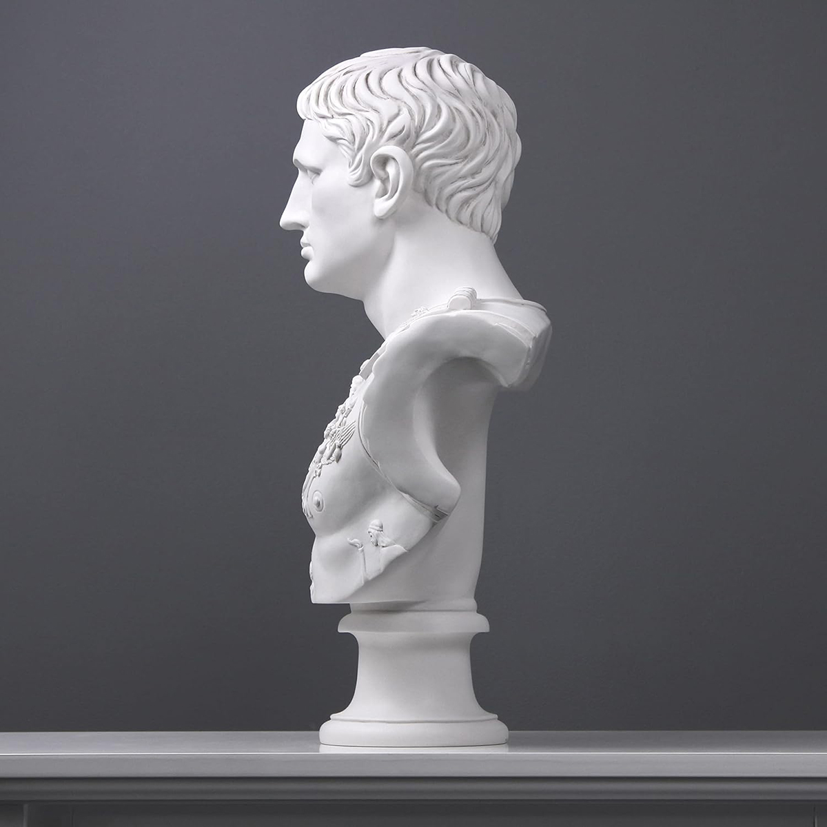 side view of Roman Emperor augustus marble bust