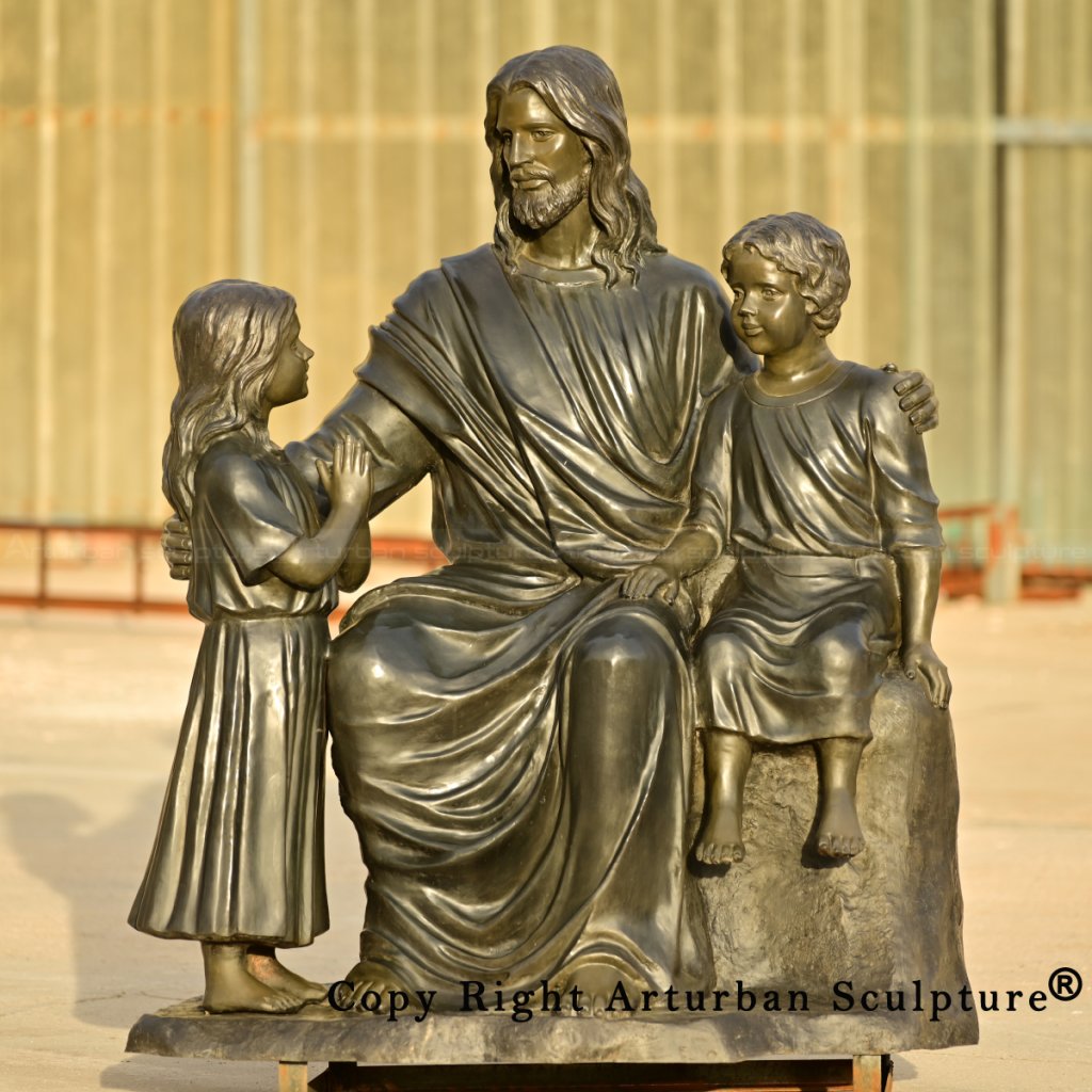 0-Bronze Jesus with Children Statue outdoor