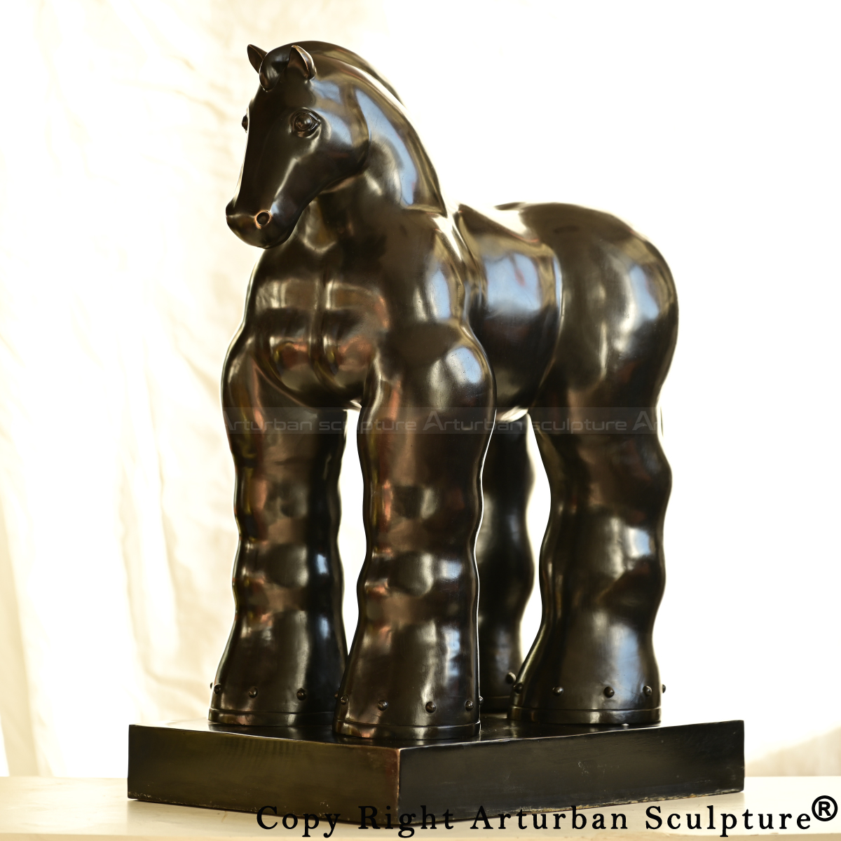 0-copper Botero Horse Sculpture highlighting the muscular body