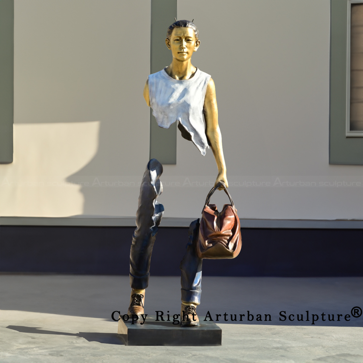 1-The Traveller Statue Replica female walking figure