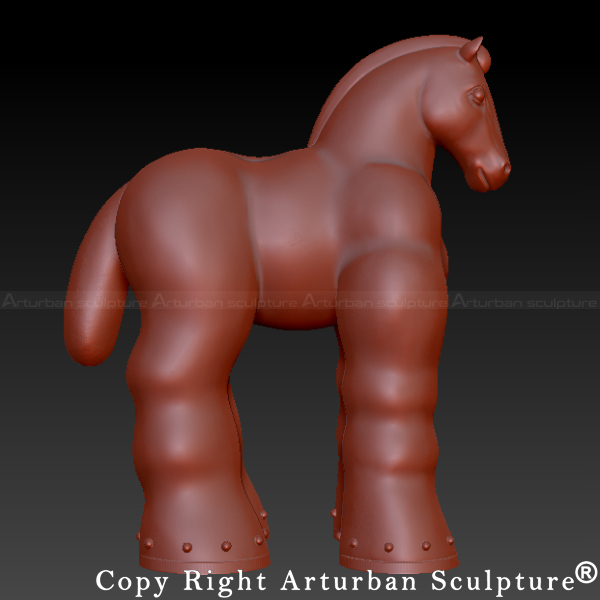 3D model side view of Botero Horse Sculpture