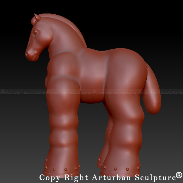 3d design of Botero Horse Sculpture in side view