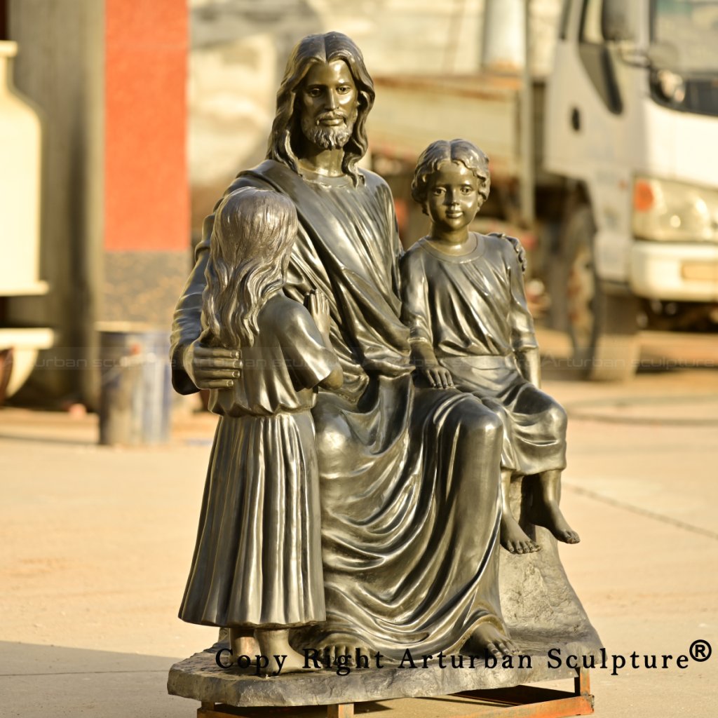 5 Jesus with Children Statue interacting children detail