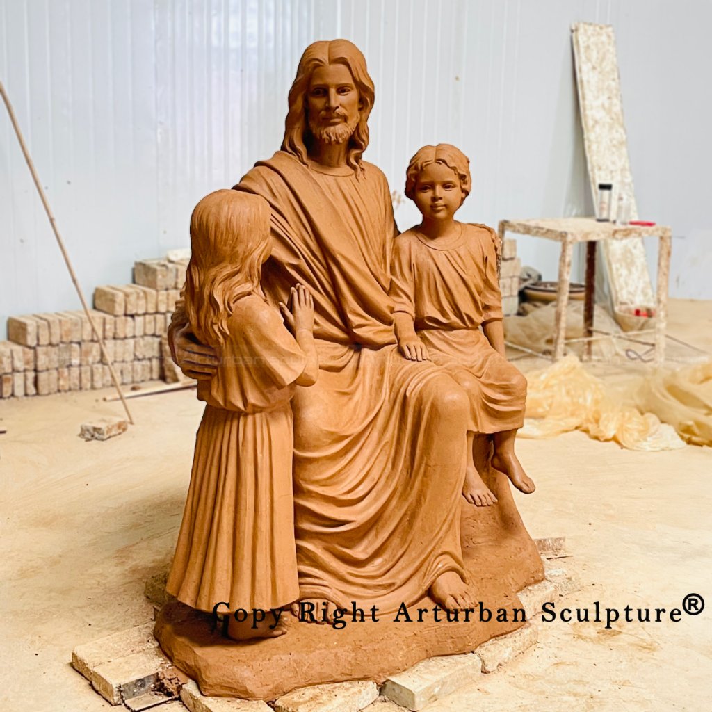 5.2 Clay model Jesus with Children Statue