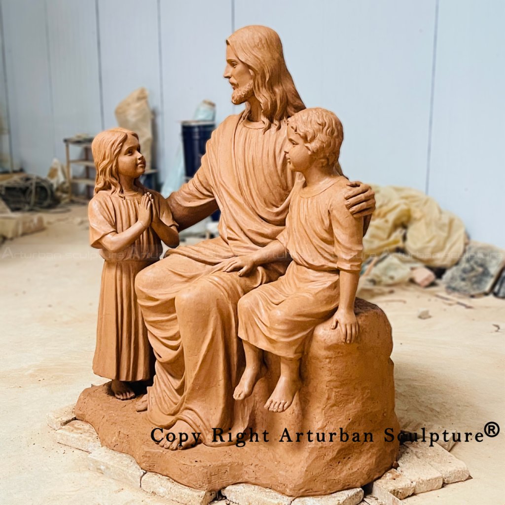 5.2 Jesus with Children Statue clay mold details