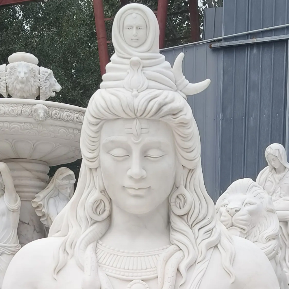 Adiyogi Marble Statue serene Shiva close up