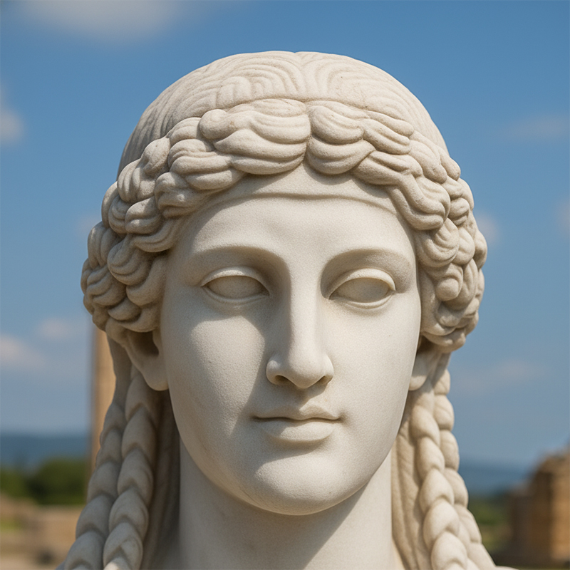 Archaic Apollo Statue Marble head detail