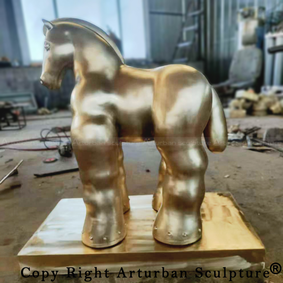 Bronze Botero Horse Sculpture in polishing stage