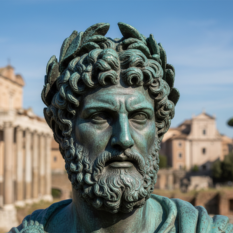 Bronze Emperor Commodus Statue head detail