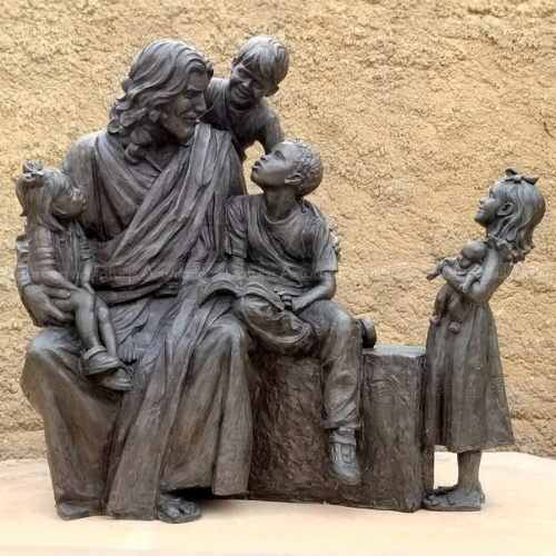 Bronze Jesus with Children Garden Statue