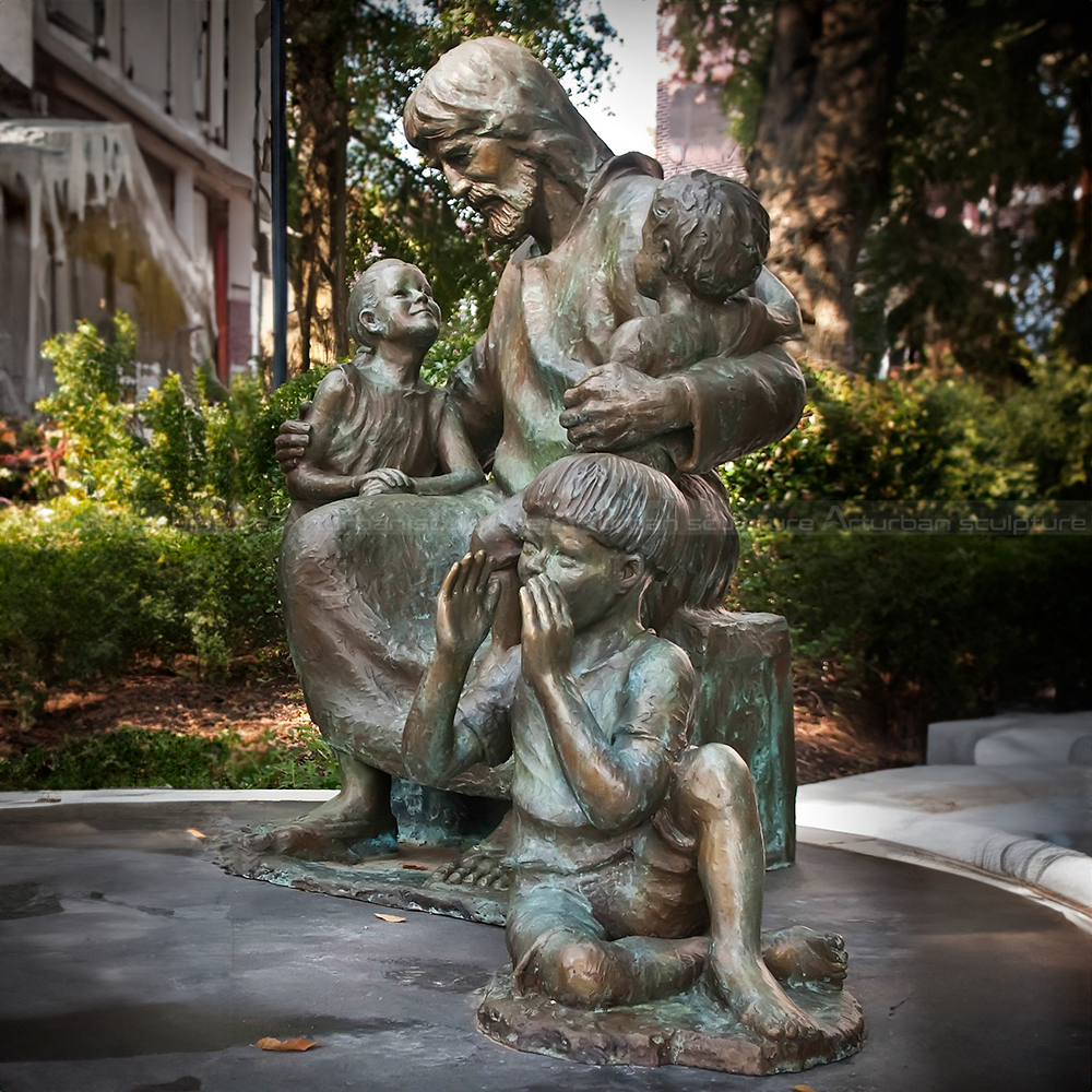 Bronze Jesus with Kids Statue garden