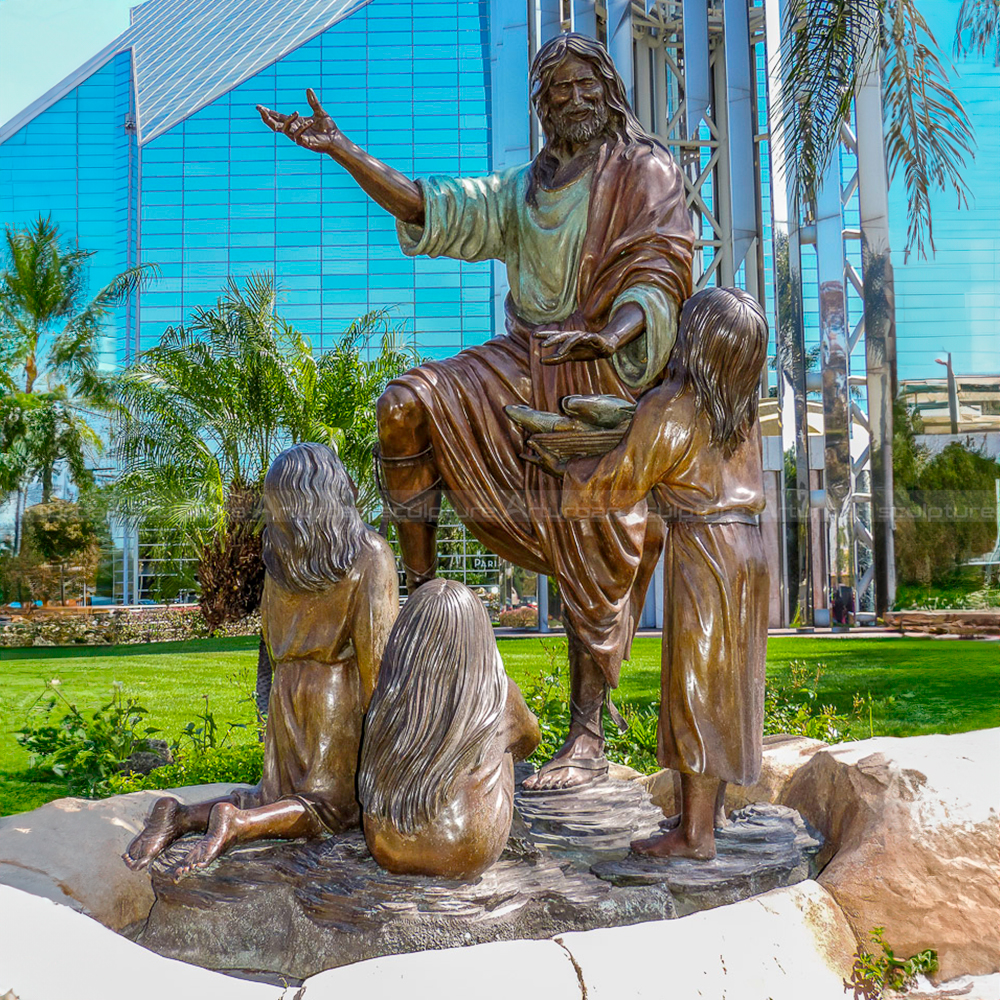 Bronze Jesus with children monument