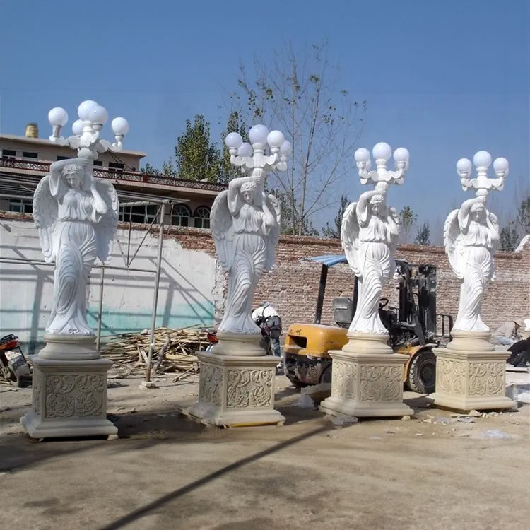 Carved Marble Lady angel Statue Lamp