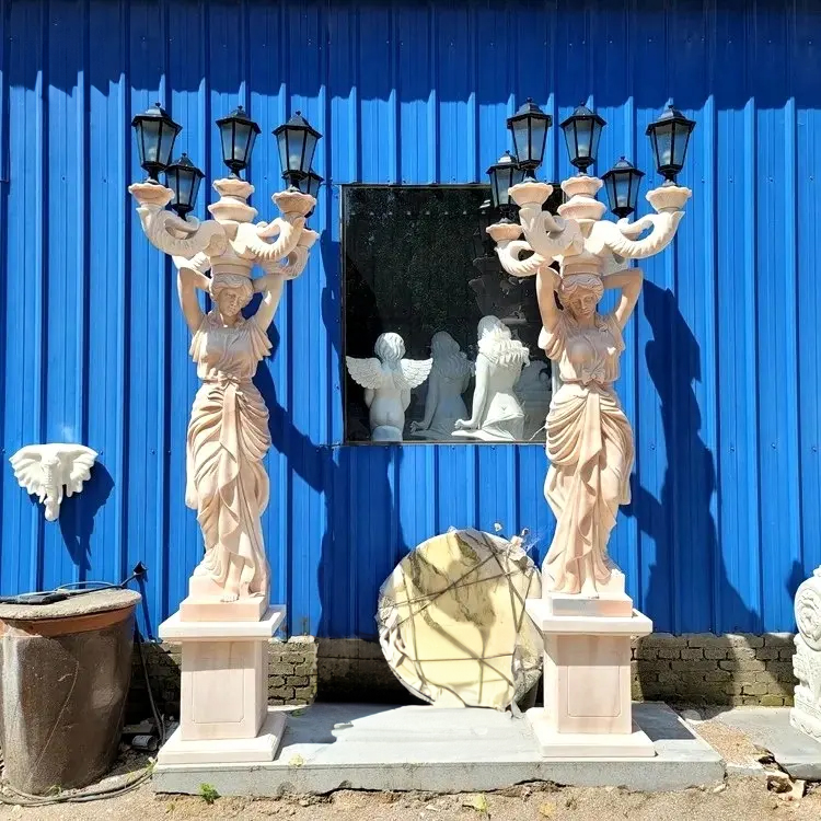 Classical Marble Lady Statue Lamp garden
