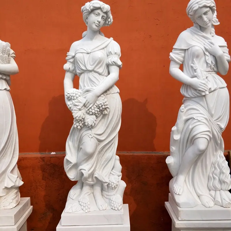 Classical summer season goddess statue holding grape clusters