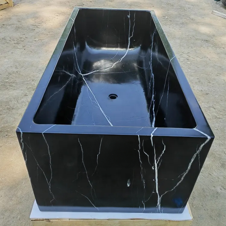 Deep Rectangular Bathtub black stone design