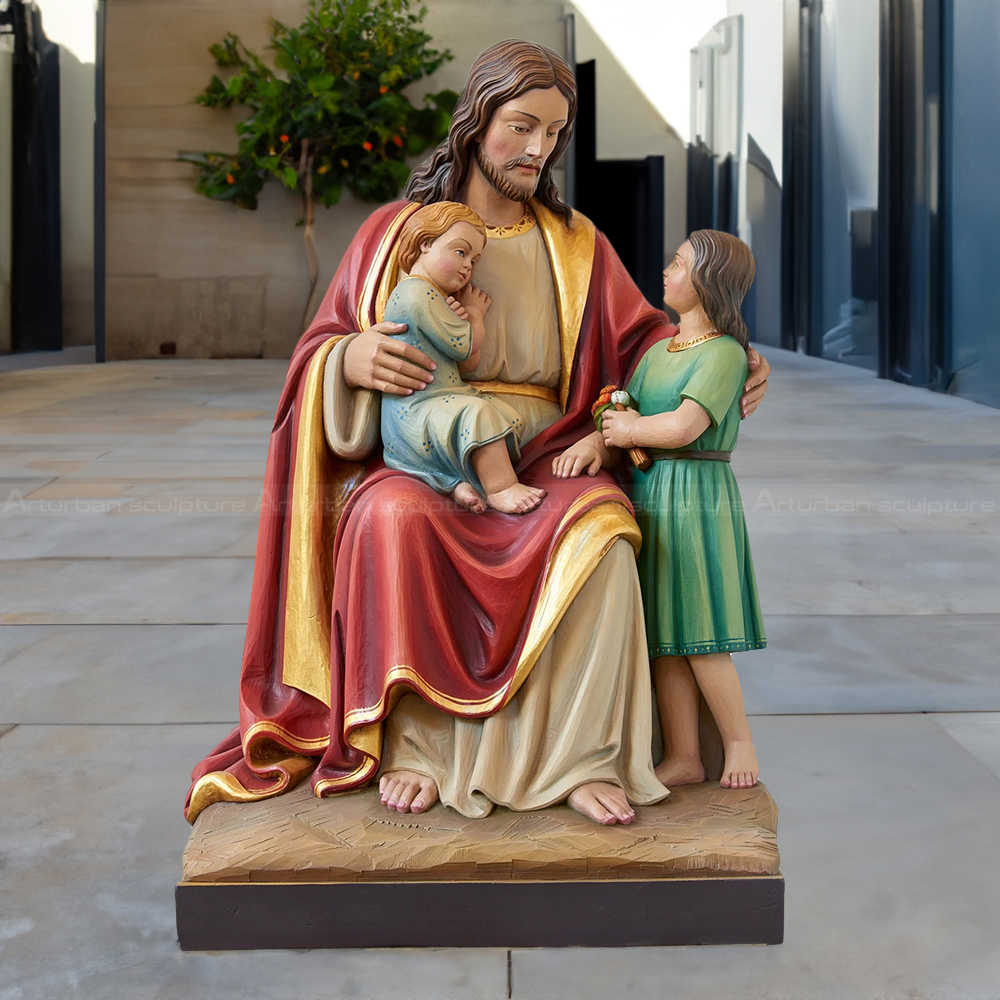 Fiberglass Jesus with Children Statue seated teaching scene