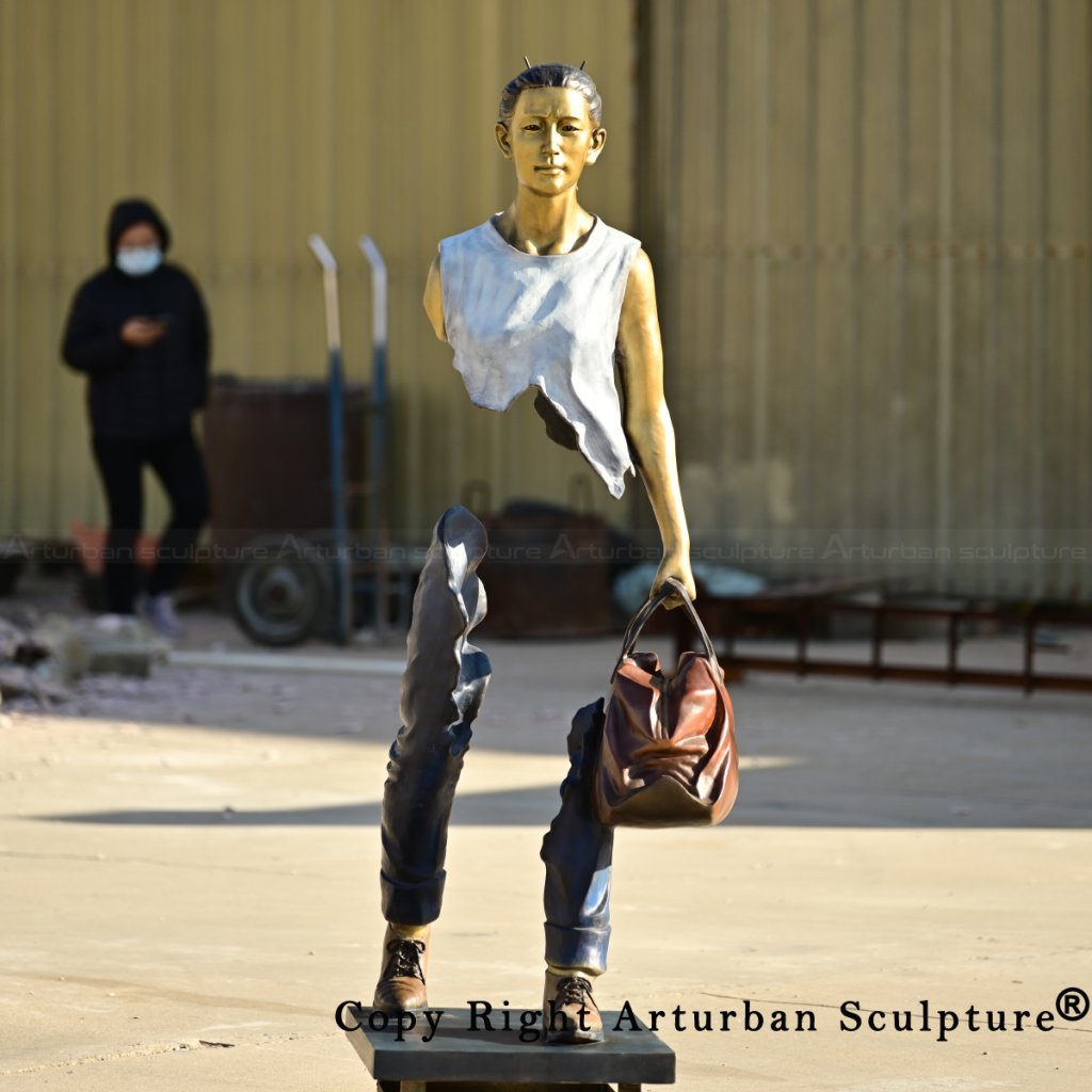 Fragmented female the traveler bronze sculpture front view