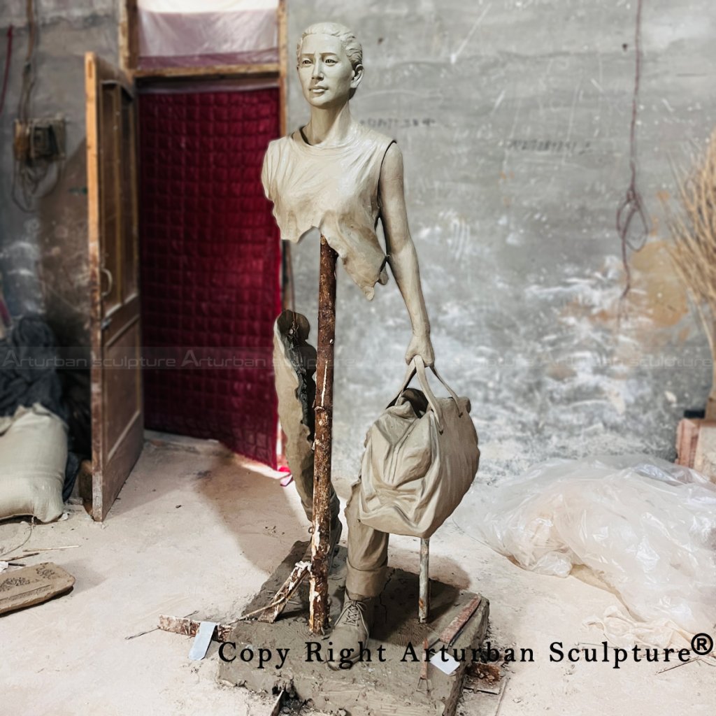 Fragmented female the traveler bronze sculpture front view