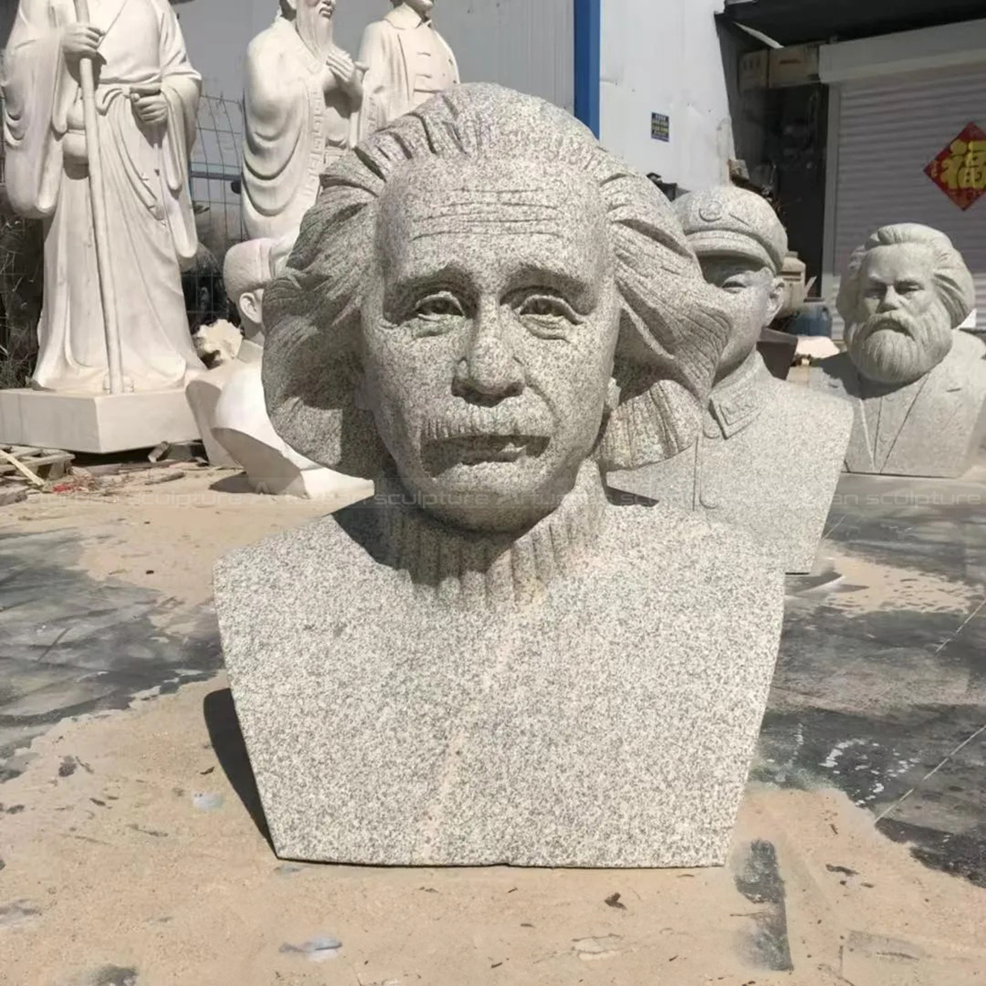 Granite-Einstein-Head-Stone-Statue-outdoor-bust-2