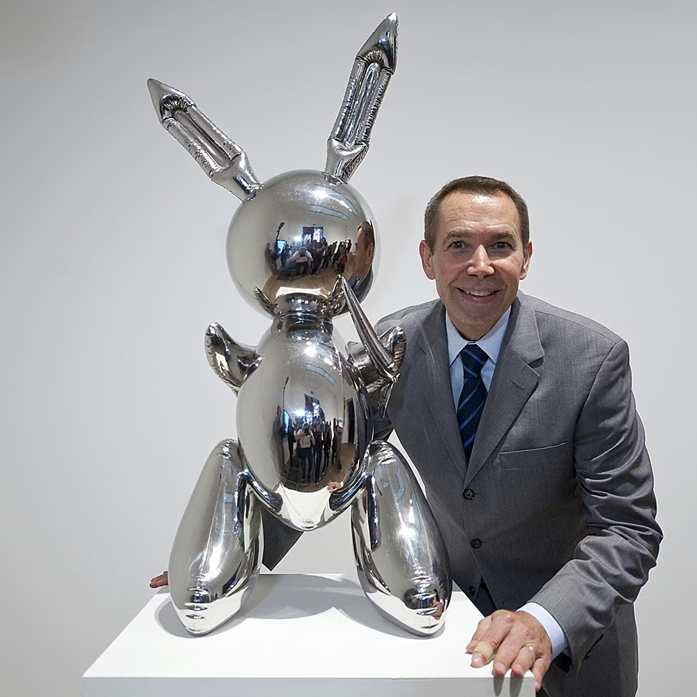 Jeff Koons With Balloon Bunny Sculpture