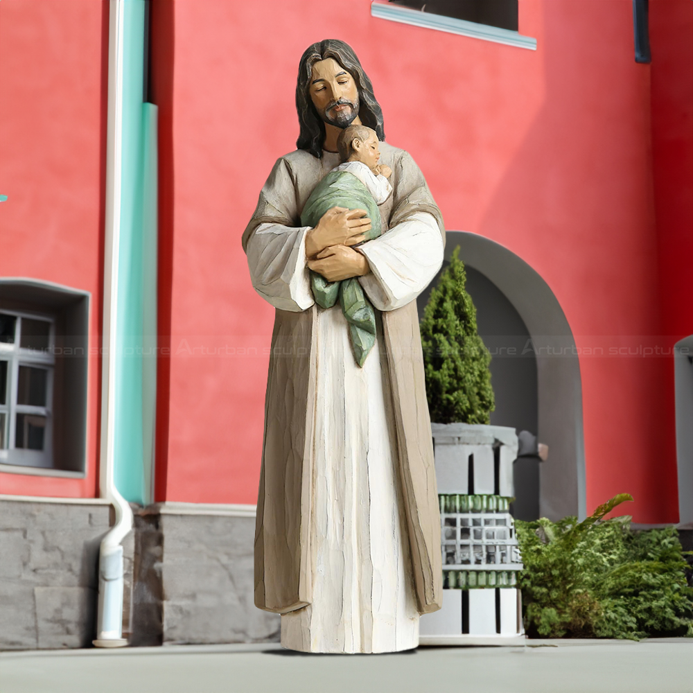 Jesus holding baby fiberglass sculpture